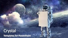  Presentation with spaceman - Amazing PPT theme having fliem banners - spaceman with banner mixed media backdrop and a  colored foreground