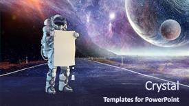  Presentation with spaceman - PPT theme enhanced with fliem banners - spaceman with banner mixed media background and a  colored foreground