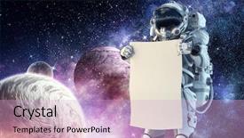  Presentation with spaceman - Slide deck enhanced with fliem banners - spaceman with banner mixed media background and a  colored foreground