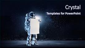  Presentation with spaceman - Audience pleasing presentation design consisting of fliem banners - spaceman with banner mixed media backdrop and a  colored foreground