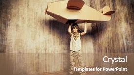  Presentation with cardboard - PPT theme featuring flier - cute dreamer boy playing background and a coral colored foreground