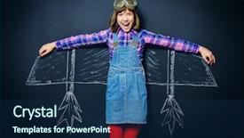  Presentation with imagination - Slides enhanced with flier - dream flight cheerful girl imagines background and a navy blue colored foreground