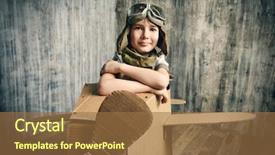  Presentation with cardboard - Colorful PPT theme enhanced with flier - little dreamer boy playing backdrop and a tawny brown colored foreground