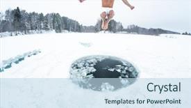  Presentation with winter ice - Audience pleasing slides consisting of flies into the ice hole backdrop and a sky blue colored foreground