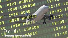  Presentation with landing plane at an airport - Cool new slide deck with airliner landing at the airport backdrop and a violet colored foreground