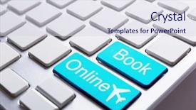  Presentation with keyboard - Beautiful slide deck featuring flight booking - computer keyboard with book online backdrop and a sky blue colored foreground