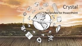  Presentation with doodles - Beautiful theme featuring flight deck - global travel doodles against sunny backdrop and a  colored foreground