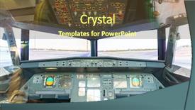  Presentation with airplane on a runway - Amazing presentation theme having flight deck - inside airplane pilot cabin backdrop and a tawny brown colored foreground