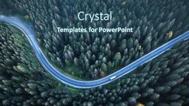  Presentation with forest road - Beautiful slide set featuring flight-over-the-autumn-mountains backdrop and a ocean colored foreground