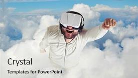  Presentation with flight simulation - Theme with flight simulation - bearded young man in white background and a light gray colored foreground