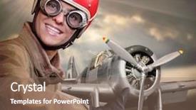  Presentation with flight simulation - PPT theme featuring flight simulation - happy pilot with retro fighter background and a violet colored foreground