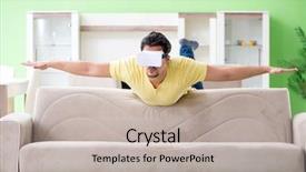  Presentation with flight simulation - PPT theme featuring flight simulation - young man with virtual reality background and a light gray colored foreground