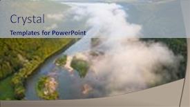  Presentation with foggy forest - Presentation theme having flight-through-majestic-foggy-river background and a sky blue colored foreground