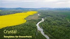  Presentation with rapeseed - Audience pleasing PPT theme consisting of flight-through-majestic-river-lush backdrop and a tawny brown colored foreground