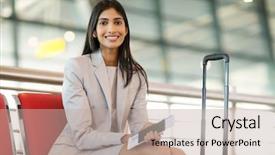  Presentation with indian woman - PPT theme with flights tickets - beautiful indian business woman waiting background and a mint green colored foreground