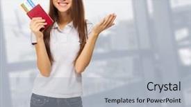  Presentation with young woman diagnosis of sti - Cool new slide set with flights tickets - young travelling woman in airport backdrop and a light gray colored foreground