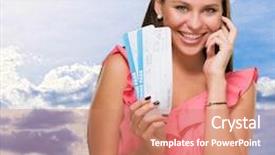  Presentation with airport boarding pass - Presentation theme with flights tickets - young woman holding boarding pass background and a coral colored foreground