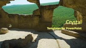  Presentation with cave - Presentation design enhanced with flintstones - mountain cave city eski-kermen crimea background and a tawny brown colored foreground