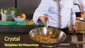  Presentation with chef - Slides having flip - young male chef flipping vegetables background and a tawny brown colored foreground