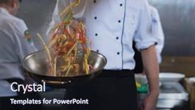  Presentation with hydroponics vegetables hydroponic vegetable - Amazing PPT theme having flip - young male chef flipping vegetables backdrop and a wine colored foreground