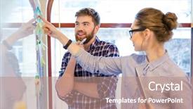  Presentation with flip chart - Colorful presentation design enhanced with flip chart - casual business people working backdrop and a coral colored foreground