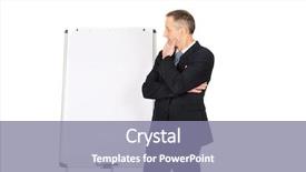  Presentation with executive - PPT theme with flip chart - male executive thinking about presentation background and a coral colored foreground