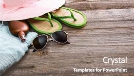  Presentation with accessories - Presentation theme featuring flip flops - beach accessories summer shoes background and a gray colored foreground