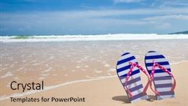  Presentation with pair - Slides enhanced with flip flops - colorful flipflop pair on sea background and a soft green colored foreground