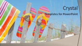  Presentation with hat and flip flop - Beautiful PPT layouts featuring flip flops hanging on fence backdrop and a light blue colored foreground