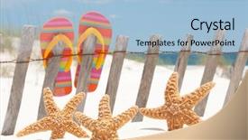  Presentation with hat and flip flop - Cool new slides with flip flops hanging on fence backdrop and a light blue colored foreground