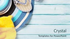  Presentation with top hat - Beautiful slides featuring flip flops hat and towel backdrop and a sky blue colored foreground