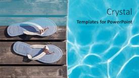  Presentation with swimming pool - Slide set featuring flip-flops-near-swimming-pool background and a teal colored foreground