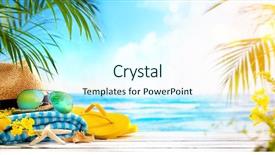  Presentation with straw - Amazing PPT theme having flip flops on beach backdrop and a cool aqua colored foreground