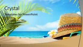  Presentation with straw - PPT layouts having flip flops on beach background and a light blue colored foreground