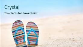  Presentation with vacation - Colorful presentation enhanced with flip-flops on sea beach backdrop and a sky blue colored foreground