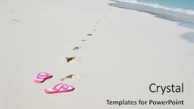  Presentation with beach - PPT theme enhanced with flip-flops on the beach background and a light gray colored foreground