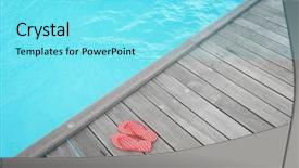  Presentation with resort - Slide deck having powtoon - flip-flops on wooden pontoon background and a  colored foreground