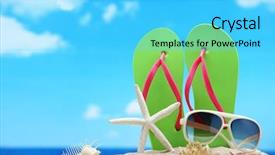  Presentation with starfish - PPT theme consisting of flip-flops sunglasses with starfish background and a cyan colored foreground