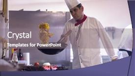  Presentation with chef - Cool new PPT theme with flipped - young male chef flipping vegetables backdrop and a gray colored foreground