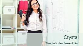  Presentation with office - Slides with flipped classroom - business woman making a presentation background and a sky blue colored foreground