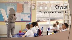  Presentation with flip chart - Audience pleasing theme consisting of flipped classroom - primary school teacher writing backdrop and a lemonade colored foreground