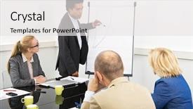  Presentation with trainer - Audience pleasing PPT theme consisting of flipped classroom - trainer provides explanation backdrop and a white colored foreground