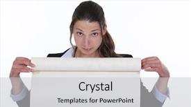  Presentation with flip chart - PPT layouts consisting of flipped classroom - woman holding flip-chart paper background and a light gray colored foreground