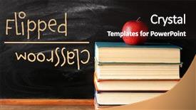  Presentation with classroom - Cool new presentation theme with flipped classroom concept books backdrop and a dark gray colored foreground