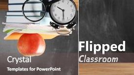  Presentation with classroom - Amazing presentation theme having flipped classroom concept inversed books backdrop and a violet colored foreground