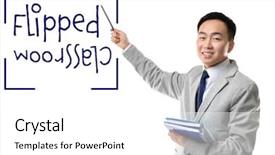  Presentation with classroom - PPT theme with flipped classroom concept young teacher background and a white colored foreground