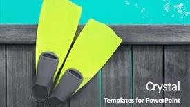  Presentation with wooden boat at sea edge - Audience pleasing slides consisting of powtoon - flippers on wooden pontoon backdrop and a dark gray colored foreground