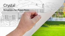  Presentation with turning page - PPT theme having flipping houses - male hand turning page background and a white colored foreground