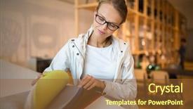  Presentation with modern color - Theme featuring flipping houses - pretty young woman choosing background and a tawny brown colored foreground