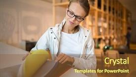  Presentation with modern color - Slide deck consisting of flipping houses - pretty young woman choosing background and a tawny brown colored foreground